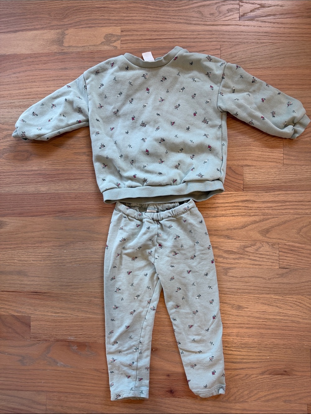 H&M Sage Green Floral Toddler Girls Matching Set 2T